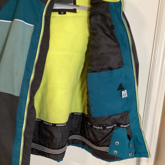 Monster Kids Boys Ski Skiing Jacket Winter Thinsulate Coat Size 12 Warm Hooded - Picture 2 of 13